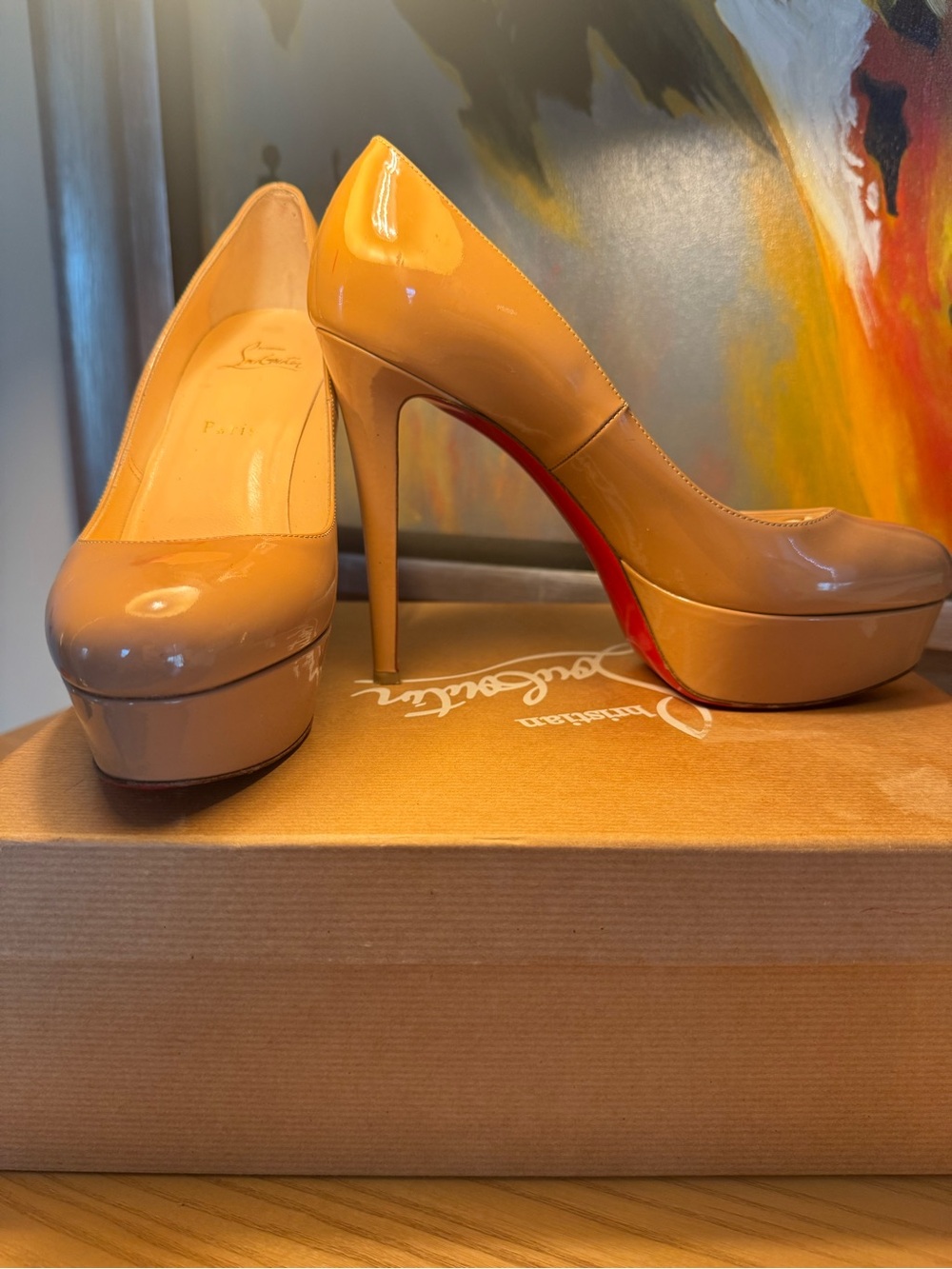 Christian Louboutin Bianca 120mm Nude Patent Leather Platform Pumps